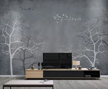 Обои Beibehang скандинавский черно-белый серый узор в виде веточек ТВ фон украшение стен гостиной спальни 3d обои