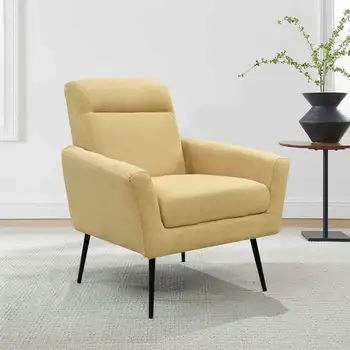 Акцентные стулья, Кресло середины века с металлическими ножками для небольших помещений, гостиная, спальня, желтый