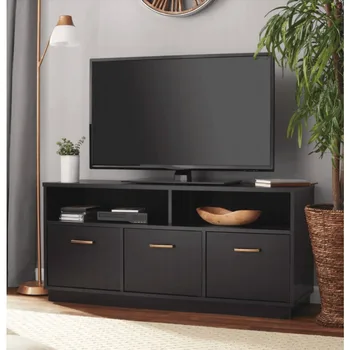 Опорные стойки 3-дверная подставка для телевизора Консоль для телевизоров до 50 дюймов, отделка черным деревом подставка для телевизора мебель для гостиной