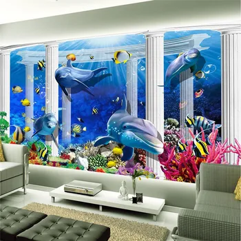 beibehang home decor Фото фон подводный Дельфин Коралловые ванные комнаты большие настенные художественные фрески-3d обои для домашнего декора