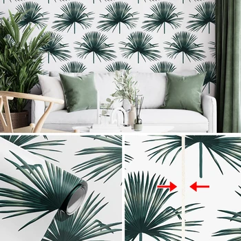 Обои из ПВХ с пальмовыми листьями в тропическом стиле для отдыха, Шикарные Водонепроницаемые виниловые наклейки на стены, зеленые листья для декора комнаты 17,7 
