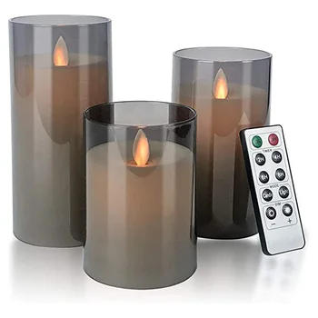 Светодиодные свечи Комплект из 3 светодиодных электрических стеклянных свечей с дистанционным управлением, настольная лампа для домашнего декора