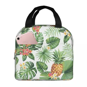Тропический фруктовый цветок, сумка для ланча с зеленым растением, портативный изолированный холщовый холодильник, термос для пикника, рабочий ланч-бокс для женщин и девочек