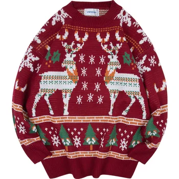 Модный Мужской Рождественский Трикотаж 2023, Молодежный Новый Свободный Пуловер с оленьей парчой, свитер