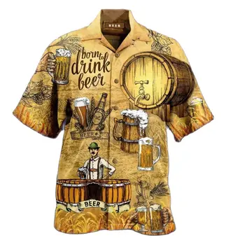 Гавайская рубашка с 3D принтом Пива, Кубинская рубашка с короткими рукавами, Пляжная одежда, Футболка, топ для вечеринки, Винтажный стиль, для мужчин, Для женщин, Мужская одежда