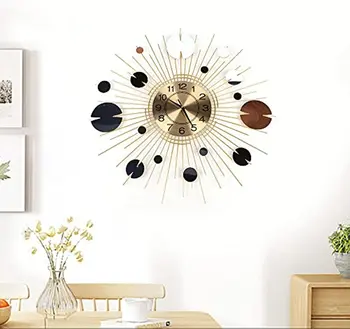 Современные настенные часы, 27,6-дюймовые Роскошные Солнечные настенные часы для домашнего декора, бесшумные, не тикающие - Декоративные часы 3D Sunburst