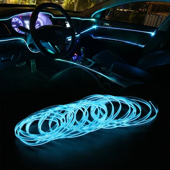 5 Метров Освещения салона автомобиля 12V Автоматическая светодиодная лента EL Wire Rope Автоматическая атмосферная декоративная лампа Гибкий неоновый свет