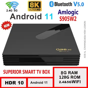 Q96 W2 Четырехъядерный 8K HDR Bluetooth 5,0 2,4/5G Двойной WIFI Smart TV Box Amlogic S905W2 Android 11 телеприставка