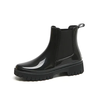 Новые женские модные непромокаемые ботинки до щиколотки из водонепроницаемого ПВХ с эластичной лентой, непромокаемые женские водонепроницаемые ботинки на резиновой подошве