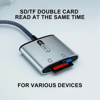 Портативный считыватель SD-карт с плетеным кабелем, устройство для чтения карт памяти без привода, 2 в 1, SD TF карта к USB адаптеру, широко совместимый