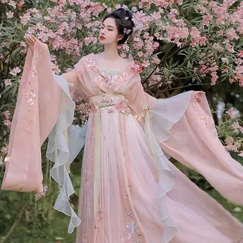 Женское китайское платье Hanfu, рубашка с большим рукавом и принтом, комплект Hanfu, Карнавальное платье для косплея феи, танцевальное платье Hanfu