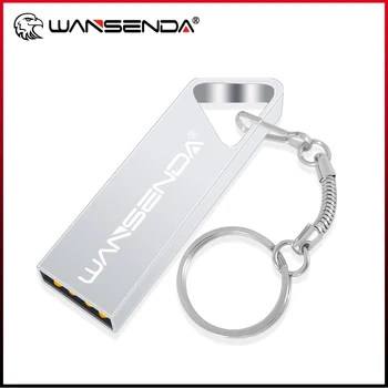 Wansenda Металлический USB Флэш-Накопитель 128 ГБ Cle USB 64 ГБ 32 ГБ 16 ГБ 8 ГБ Флеш-накопитель Из Нержавеющей Стали Флешки Memory Stick с Брелоком для ключей