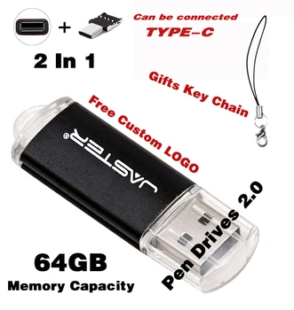 TYPE-C 2 В 1 Бесплатный Пользовательский ЛОГОТИП Черные Флешки 64 ГБ USB Флэш-накопитель Подарки Брелок Для Ключей Memory Stick Подарки Для Свадебной Фотографии