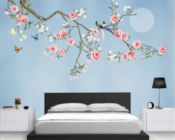beibehang Пользовательские усовершенствованные 3D обои для интерьера, Новый китайский иероглиф, ручная роспись, цветок, птица, фон, обои, домашний декор