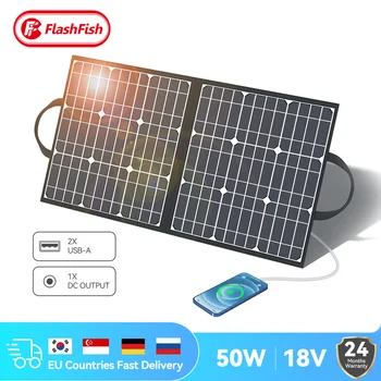 Flashfish Солнечная панель 50 Вт, солнечное зарядное устройство, Складная солнечная батарея 5 В USB 18 В постоянного тока для зарядки солнечного генератора, телефона, кемпинга на открытом воздухе