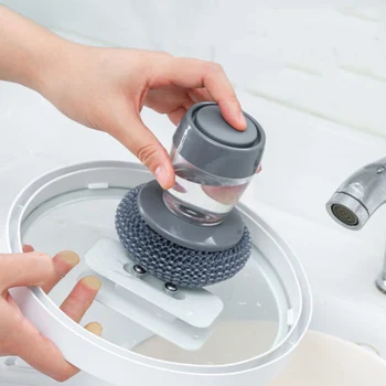 Многофункциональная нажимная щетка для чистки Встроенный резервуар для хранения жидкости Кухонная щетка для мытья посуды Кухонный инструмент для чистки