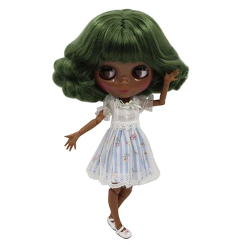 Кукла ICY DBS blyth с супер темной кожей зелеными вьющимися волосами и глянцевым лицом обнаженным суставчатым телом BL4299