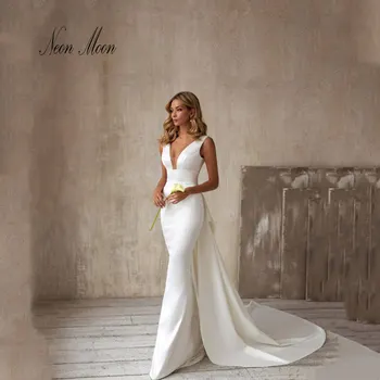 Уникальное свадебное платье Русалки с V-образным вырезом, без рукавов, Темпераментное Свадебное платье длиной до щиколоток, Придворный шлейф, Индивидуальное Vestidos De Novia
