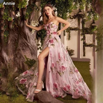 Топ Annie Pink с 3D-наклейками Ручной работы, Бальное Платье, Вечернее Платье, Мусульманское платье с Разрезом в виде Сердца