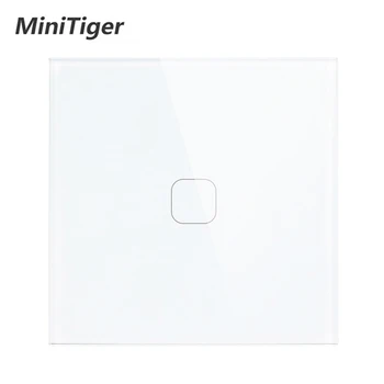 Minitiger Белая роскошная панель из хрустального стекла, сенсорный выключатель 1 банды, 1 способ, стандарт ЕС, настенный сенсорный выключатель 1 банды
