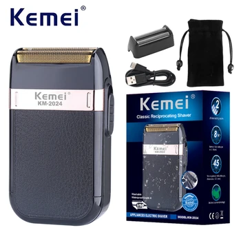 Kemei KM-2024 Электробритва для бороды, Профессиональный Триммер для бороды, Мини-бритвы для бритья для мужчин, Кожаное покрытие IPX4, водонепроницаемое