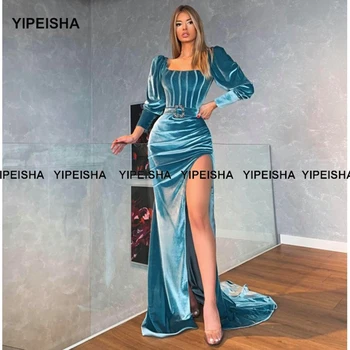 Бархатное вечернее платье Yipeisha с Длинным Элегантным Квадратным вырезом, Вечернее платье Русалки с длинными рукавами и разрезом по бокам, Вечерние платья 2021