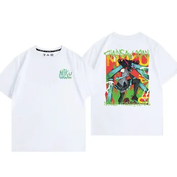 Хлопковая футболка с аниме Хацунэ Мику, Летняя из чистого хлопка, Универсальная, Свободная, модная дышащая короткая пара, Топ, одежда Оверсайз