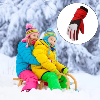 1 Пара детских лыжных перчаток, Походная варежка, зимняя теплая варежка для верховой езды, хлопковая утолщающая защита для рук, голубой