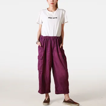 Широкие джинсы-шаровары, Женские Летние Новые Модные Повседневные брюки с карманом длиной до щиколотки, Уличные хлопковые брюки Harajuku со средней талией