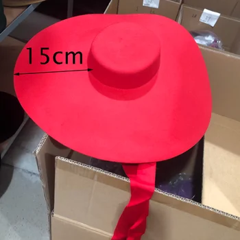 Красная Супер Шерстяная Шляпа Очень Большого размера 15 см с Большими полями и Неглубоким верхом, Мягкая Шляпа для Мужчин и женщин, Плоский цилиндр, Новая Шляпа с Большими полями