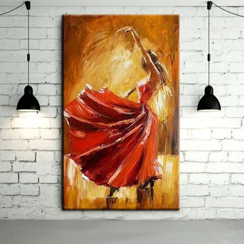 Бесплатная доставка, ручная роспись, испанская танцовщица фламенко, картина маслом на холсте, Испанская танцовщица, танцующая в красном платье, картины маслом