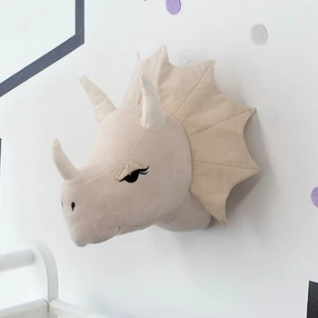 3D Мультяшная Голова животного, мягкая плюшевая игрушка Динозавра Для Детской Спальни, Настенный декор в детской Комнате