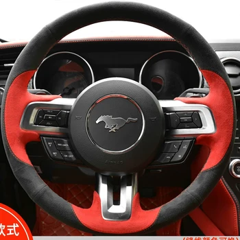 Черно-красная замшевая нескользящая крышка рулевого колеса автомобиля для Ford Mustang 2015-2019/Mustang GT 2015-2019, внутренняя крышка ручки