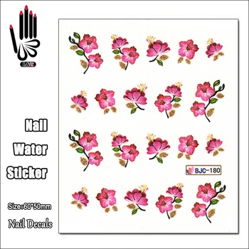 1 Лист воды для ногтей Наклейка BJC180 Pink Flower Nail Art Water Transfer Наклейка для обертывания ногтей Наклейка