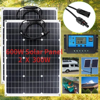 Солнечная панель 18 В 300 Вт 600 Вт Гибкая солнечная система для домашних ЖИВОТНЫХ Комплект солнечных панелей Полный Автомобильный аккумулятор RV Солнечное зарядное устройство для дома на открытом воздухе RV