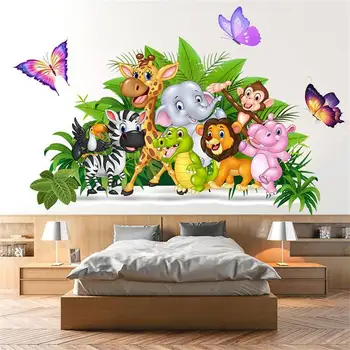 Декор для детской комнаты, животные, наклейки на стены, наклейки в джунглях, лес Большой
