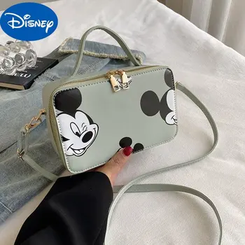 Сумка с принтом Disney Mickey из искусственной кожи на одно плечо, ручная маленькая квадратная сумка через плечо, легкая женская сумка для отдыха