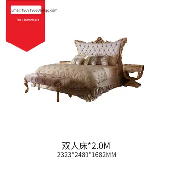Французский павильон Karlofia Art Collection Кровать из массива дерева во французском стиле, тканевая двуспальная кровать в европейском стиле в стиле ретро O6