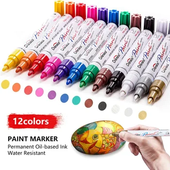 Ручки-маркеры для рисования 12 Цветов, маркер для краски на масляной основе, Перманентный художественный маркер, Водонепроницаемый, Быстросохнущий, Средний наконечник, Разноцветная ручка для рисования