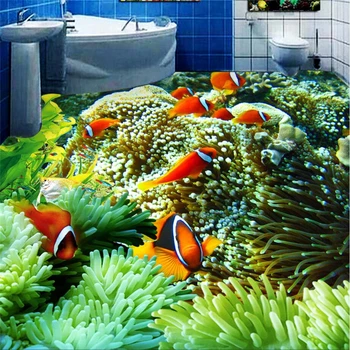 beibehang Custom Photo 3D Носимый Цвет ПВХ Напольного покрытия Подводный Мир Туалет Ванная Комната Спальня 3D Пол papel de parede