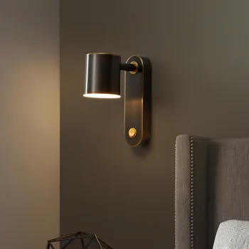 Полностью медный светодиодный настенный светильник Прикроватная лампа для спальни Фоновое настенное освещение для гостиной Современный Минималистичный Роскошный светильник с выключателем
