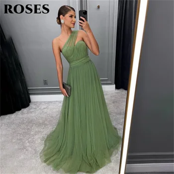 Выпускное платье с розами на одно плечо, сетчатое шалфейно-зеленое свадебное вечернее платье, пляжное вечернее платье, женские вечерние платья vestidos de noche