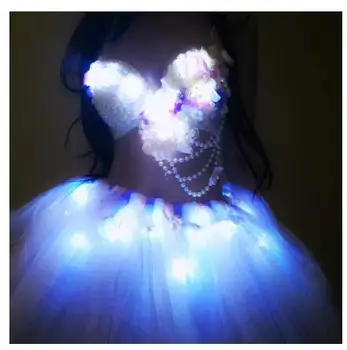 Сексуальные светящиеся костюмы для танцевального шоу на сцене со светодиодной подсветкой для выпускного вечера бальная танцовщица носит платье-пачку сексуальная певица, бюстгальтер, балетная юбка