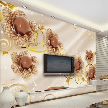 beibehang Пользовательские фотообои, наклейки на стены, золотые роскошные 3D украшения из жемчуга, цветы, ТВ-фон, обои для стен