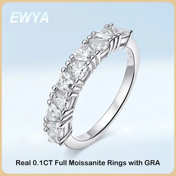 Обручальное кольцо с Муассанитом 100% Натуральной Огранки EWYA с 10 Камнями 0,1 Карата Триллионной Огранки для Женщин S925, Посеребренные Кольца с Бриллиантами из Золота 18 Карат