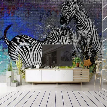 Современный минималистичный граффити зебра кирпичная стена 3D обои на заказ фреска домашний декор обои спальня обои