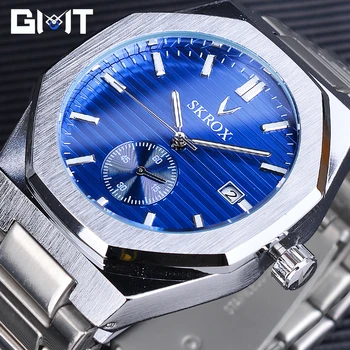 SKROX Модные синие мужские часы, повседневные водонепроницаемые деловые механические часы из нержавеющей стали, лучший бренд класса люкс, спортивные часы с датой