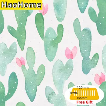 HaoHome Обои с кожурой кактуса, съемные для шкафчиков, зеленая/Розовая виниловая самоклеящаяся контактная бумага, Декор спальни